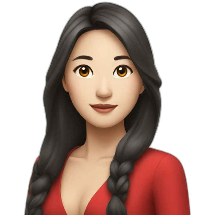 Beautiful Asian woman with long hair and red dress emoji
