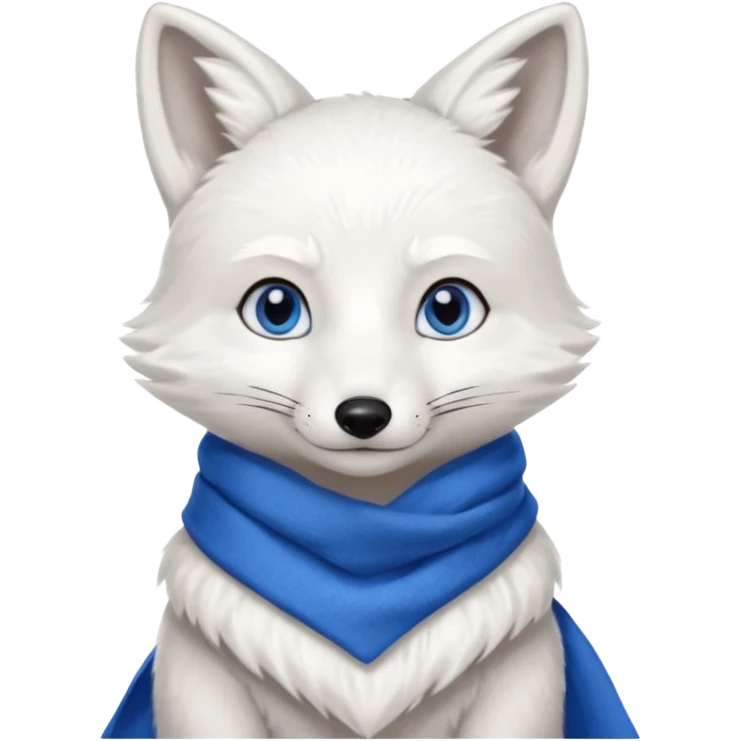 a sitting white fox with blue eyes wearing a blue scarf emoji