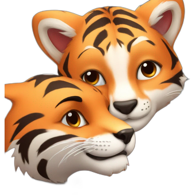 little tiger hugging a little fox emoji