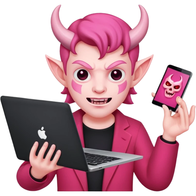 satan god with laptop, pink emoji