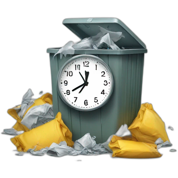 clock falling in trash emoji