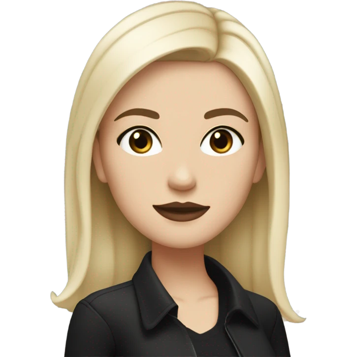 White girl, medium black hair, eyeliner, lip gloss, black clothes emoji