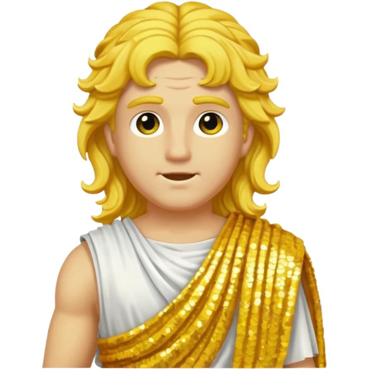 Apollo from Roman Deities with long yellow wavy hair, yellow sequin toga emoji