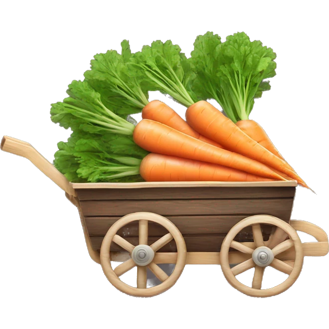Pastel cute Carrots in a dark wooden  wheelbarrow  emoji