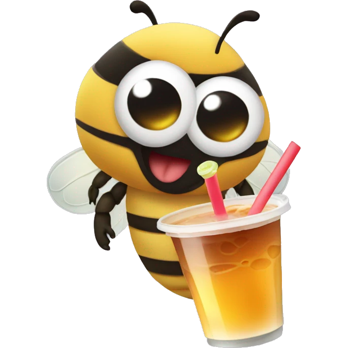 A bee drinking boba tea emoji