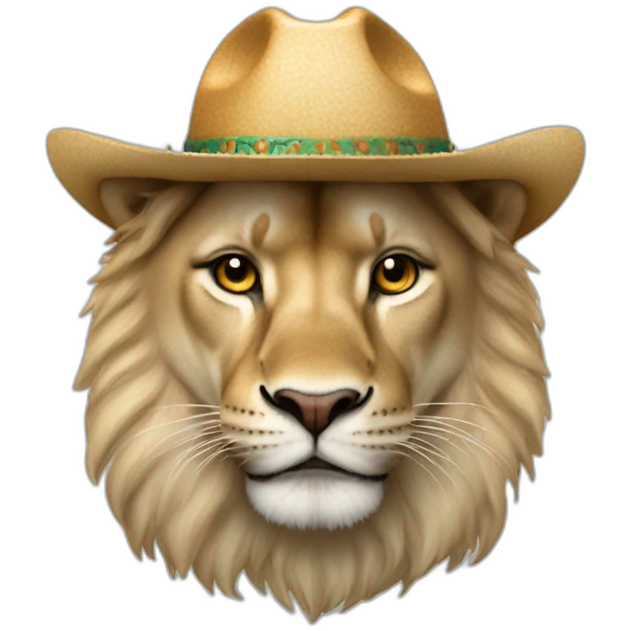 un leon con sombrero al lado de una fotocopiadora emoji