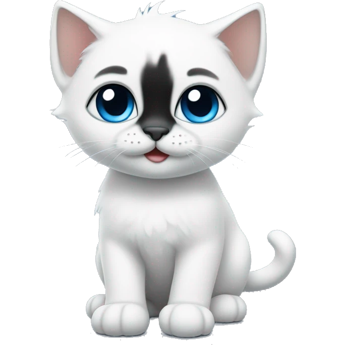 A little white kitten with blue eyes, black nose, faithful tail, black paws, black ears emoji