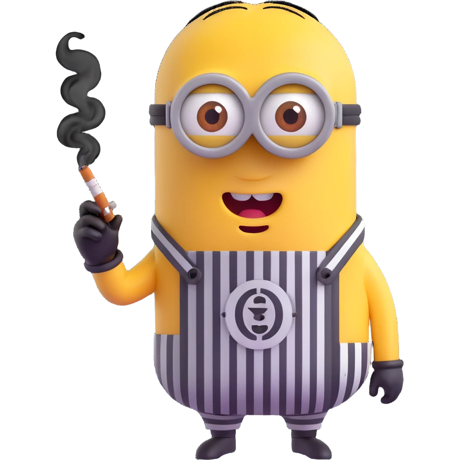 minion emoji in jail outfit, furious look, smoking a cigarette emoji