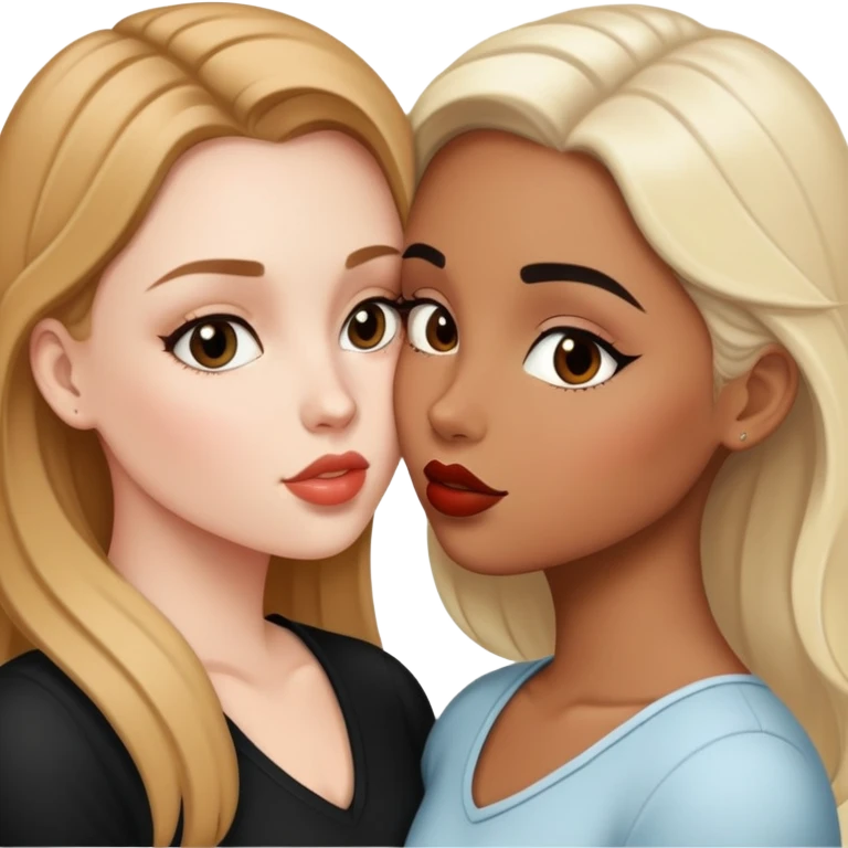 white girl and mixed white and black girl kissing emoji