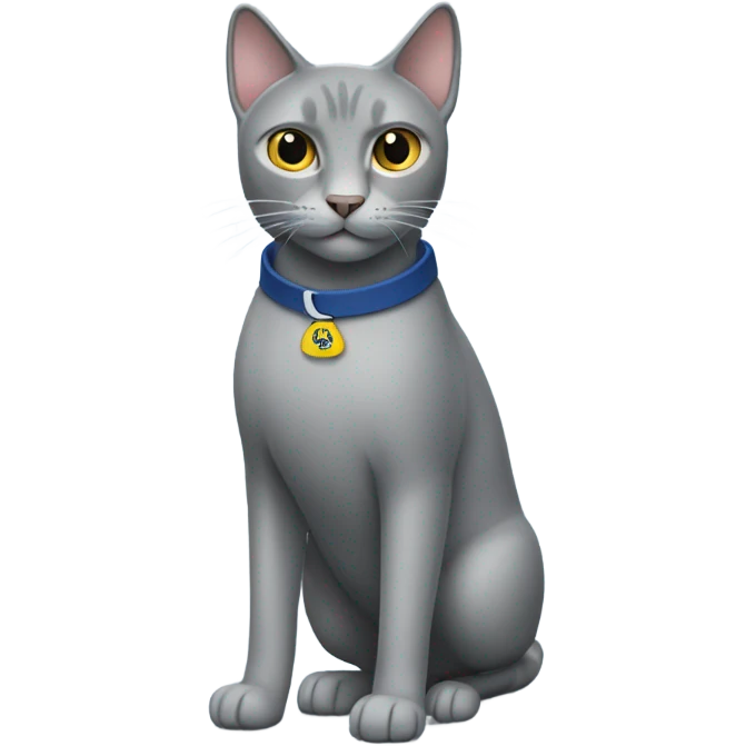 A gray cats full body standing wearing a best buy polo emoji