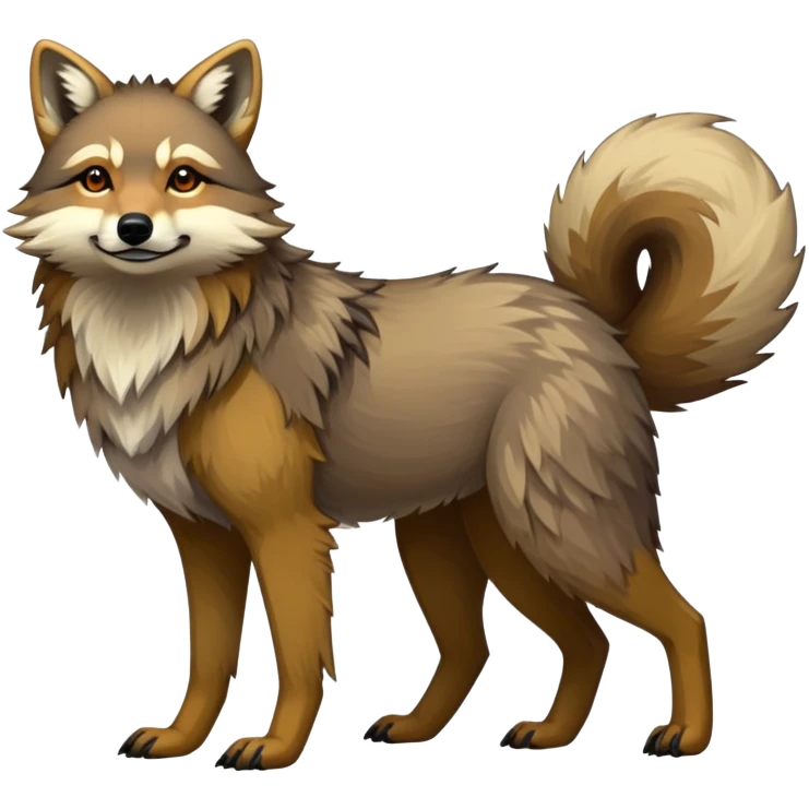 Colorful LiLaiRa-GriffSnuff-tanuki-greywolf-coywolf-Coyote-Fakémon-animal-creature, full body emoji