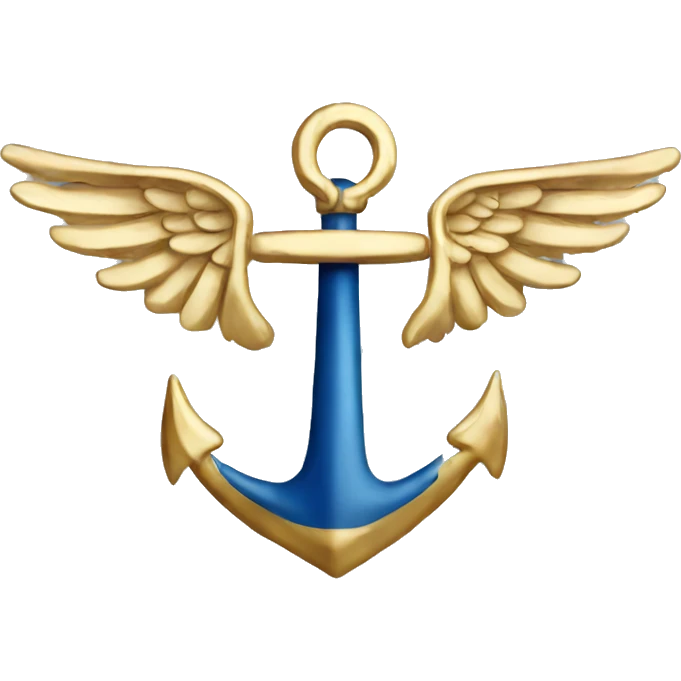 a golden anchor between 2 wings with blue and white wavy stripes emoji