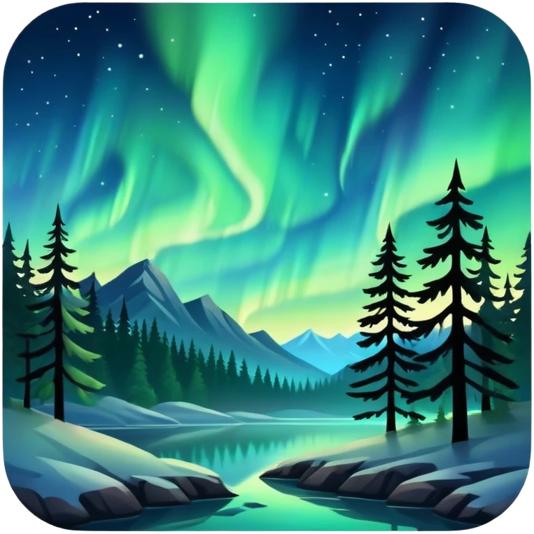 northern lights with pine forest silhouette emoji