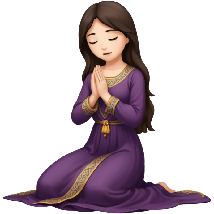 kneeling woman praying, long dress, long dark brown hair emoji
