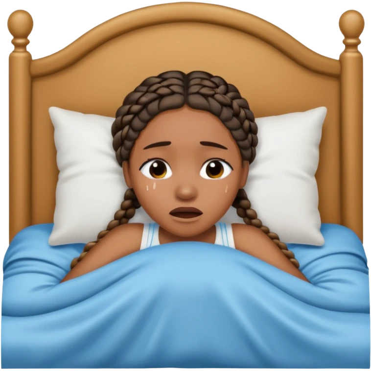 Black woman with braids in a big king size bed by herself crying emoji