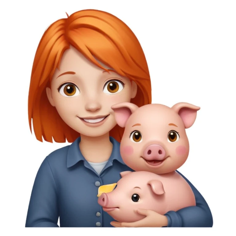 Girl with orange hair holding a pig emoji