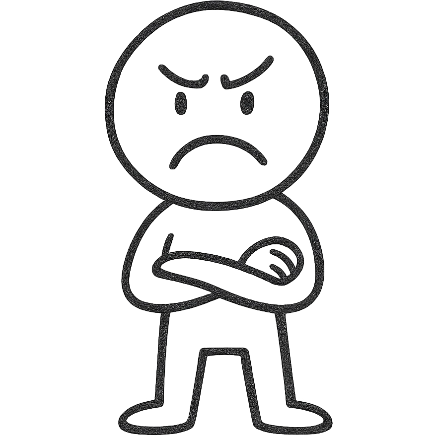 stick figure frowning, arms crossed, frustrated look emoji