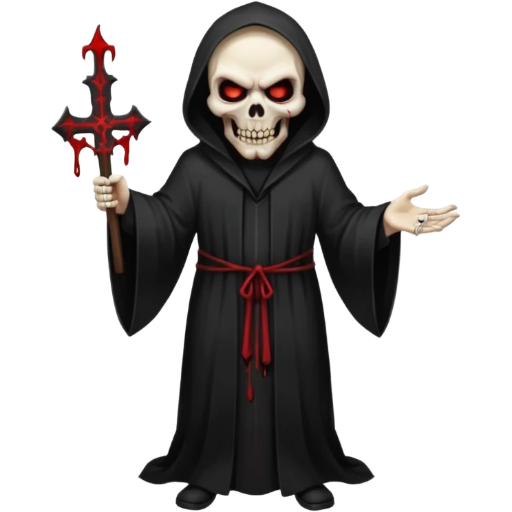 A preacher who's actually a demon.... but Noone knows it yet, in the style of your bleeding skull art. Dark gritty and menacing art style. full body emoji