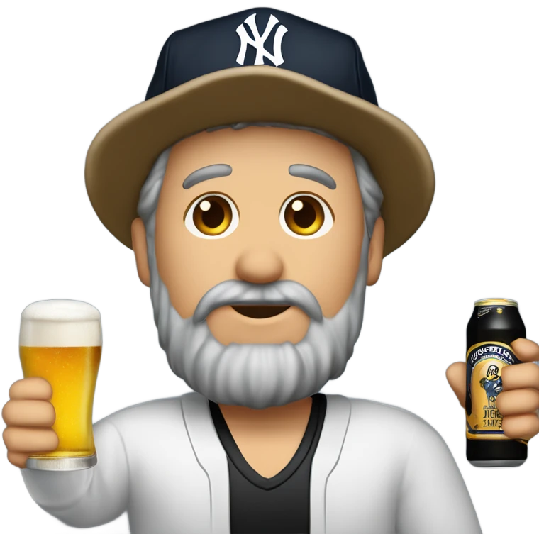 Homme blanc / cheveux courts noir / barbe naissante / casquette noir yankees noir / avec une bière emoji