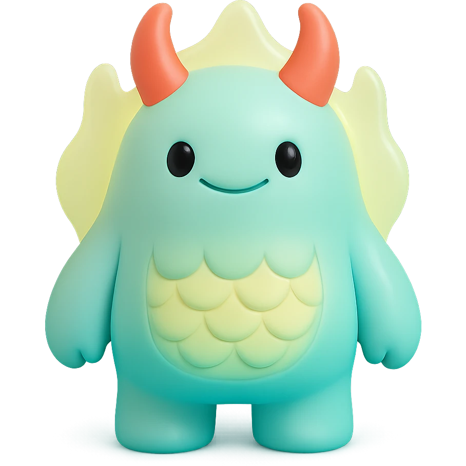 monster with glowing red horns, shimmering scales, and a bright aura emoji