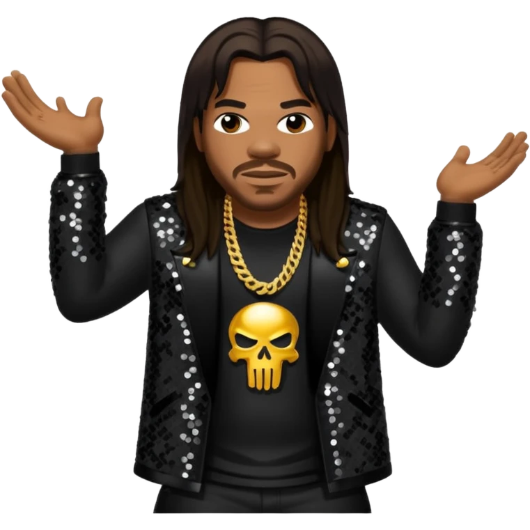 Busta Rhymes with long dark brown hair, black sequin outfit emoji