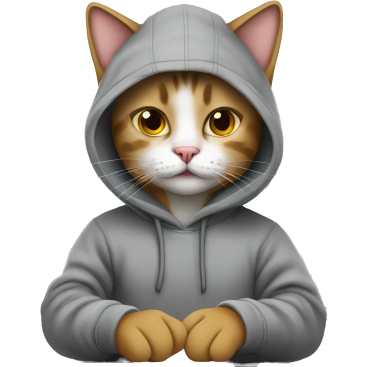 cat is a graphic designer in a hoodie and headphones, working at a computer in photoshop emoji