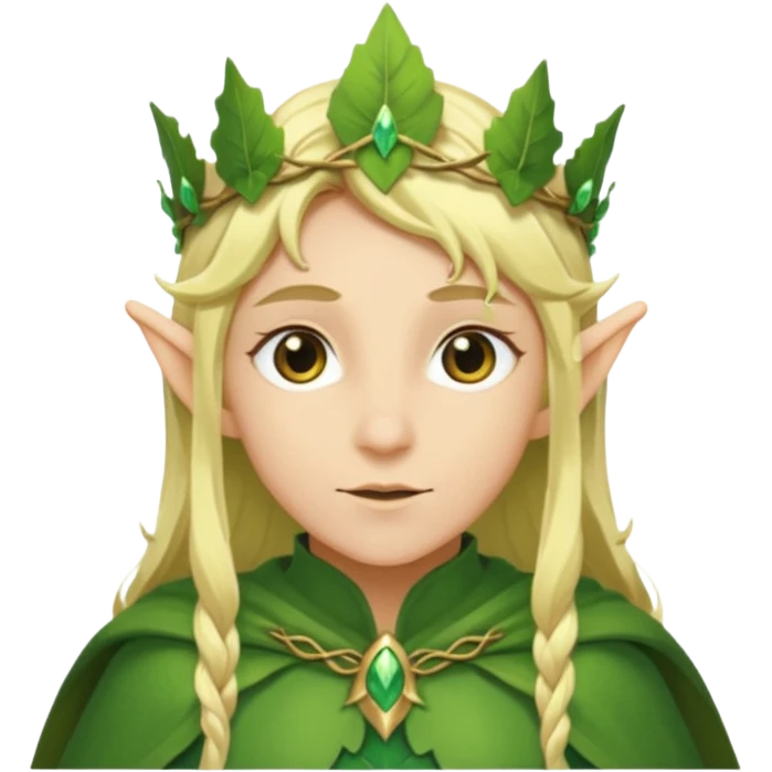 Forest Elf – elegant green-skinned elf with leaf crown and cloak, blonde hair emoji