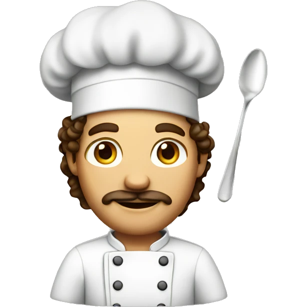 Male chef with spoon brown curly ha emoji