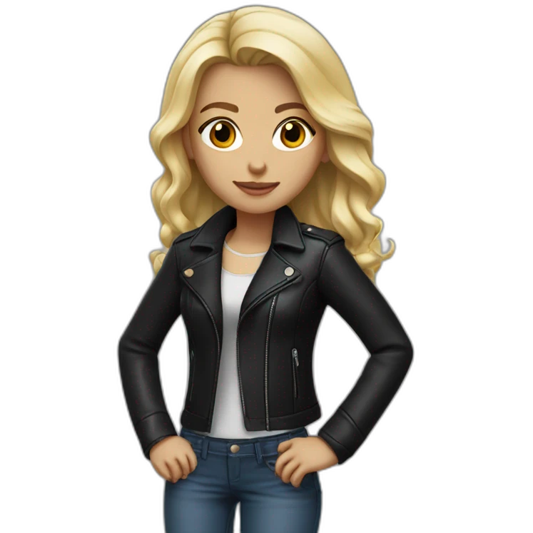 half blonde girl with black normal eyes and black leather jacket  emoji