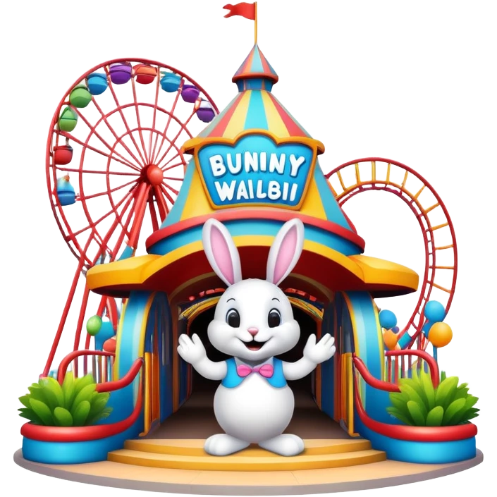 fun amusement park entrance with a bunny mascot, inspired by Walibi emoji