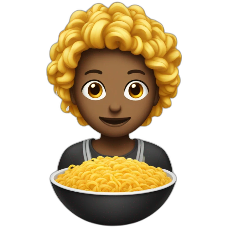 Personne noir avec cheveux crépu qui mange des ramens dans un bol emoji