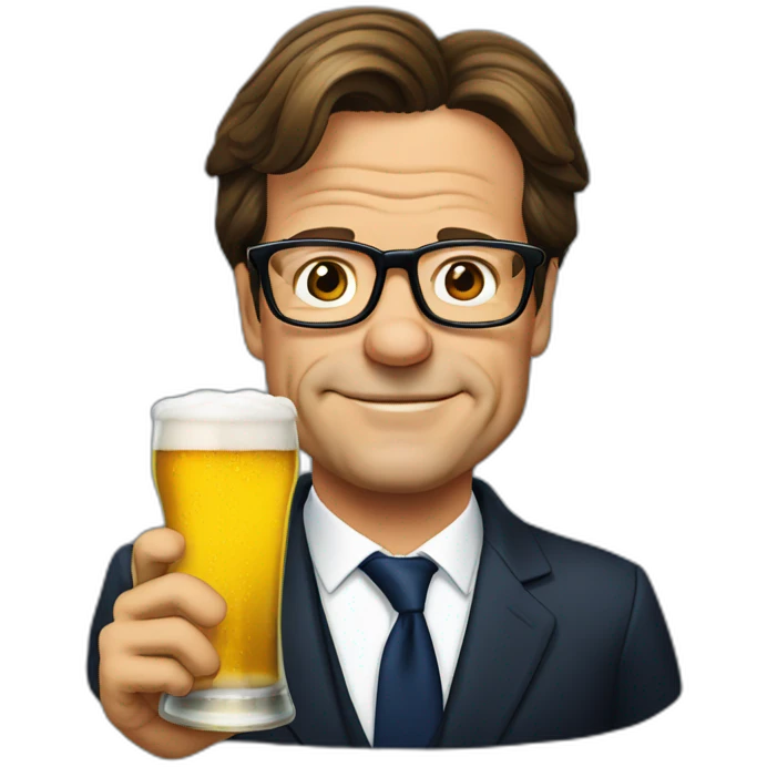 Mark rutte with glasses drinking beer emoji