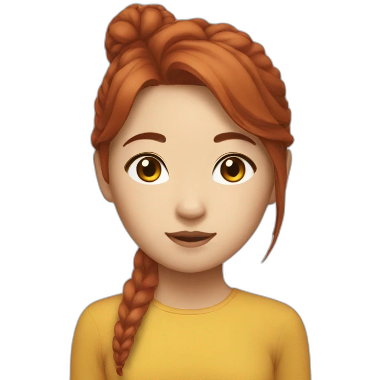 Asian girl auburn hair  with a lion  emoji