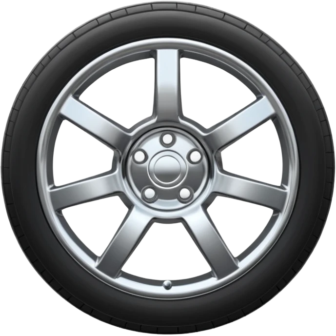 A chrome car wheel emoji, polished silver metal rim, smooth circular shape, minimal futuristic design, soft reflections, iOS emoji style, centered on white background, ultra clean look emoji