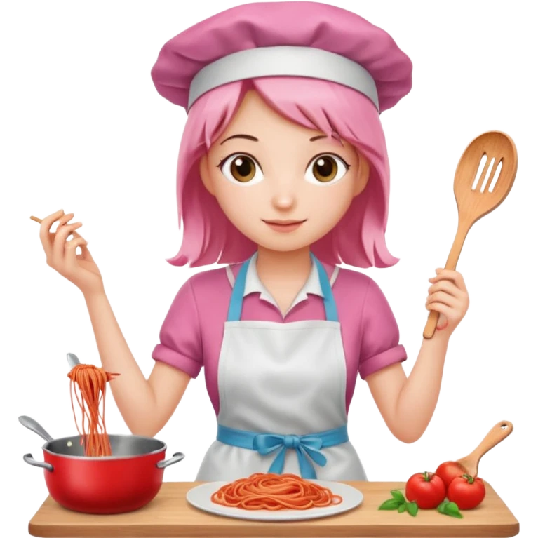 pink girl cooking spaghetti emoji