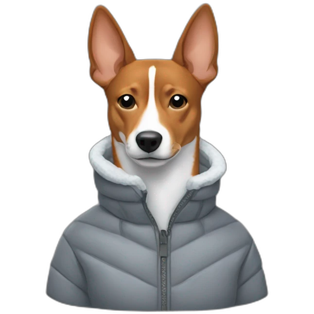 Basenji wearing a grey puffer jacket emoji