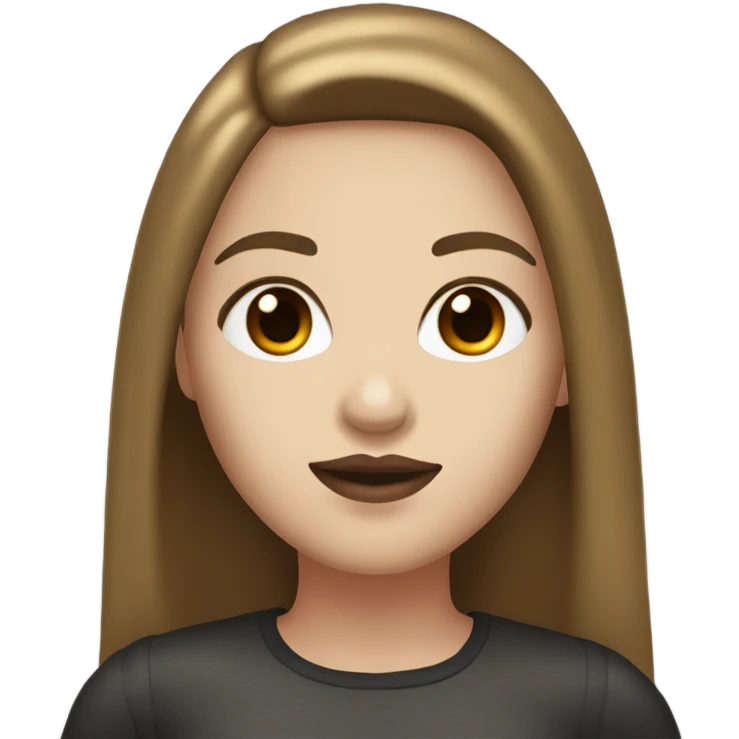 girl with white skin and brown brown straight straight hair , black black eyes with eyelashes, red lips,  emoji