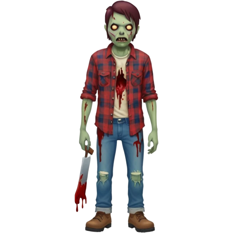 Local alaskan who has turned it zombies in the style of the walking dead, with rotting flesh and dripping blood but distinctively Alaskan. In the style of your bleeding skull art but Alaskan zombie. Full body emoji