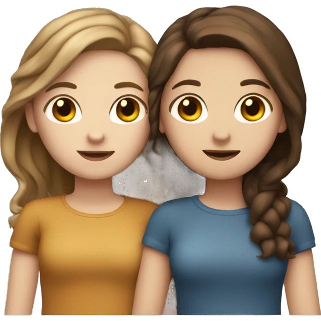 Two girls with white skin hugging each other one has wavy brown hair and the other has straight brown hair emoji