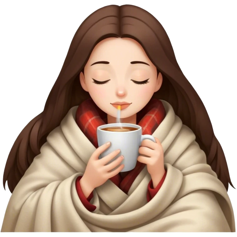 girl inside a blanket sipping coffee eyes closed emoji