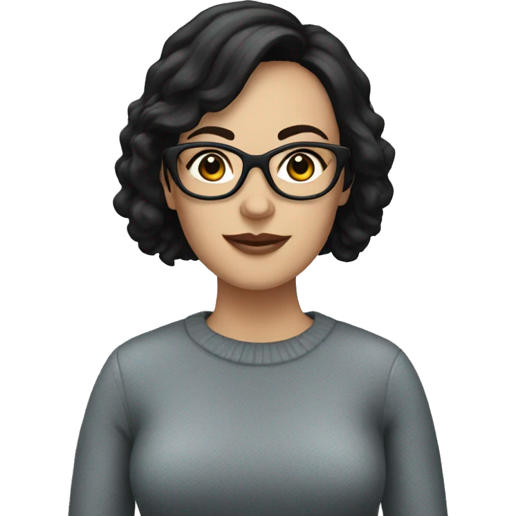 white woman with short black hair and glasses emoji