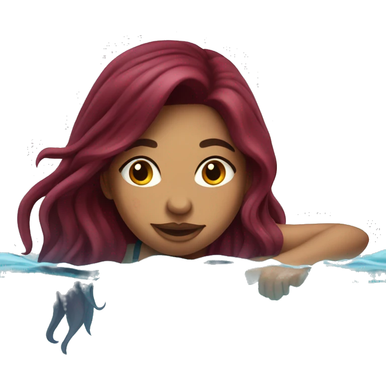 Beautiful tattooed  burgundy long haired woman swimming in a pool emoji