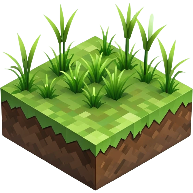 Minecraft grass block, square shape, brown and green, smooth, isometric emoji