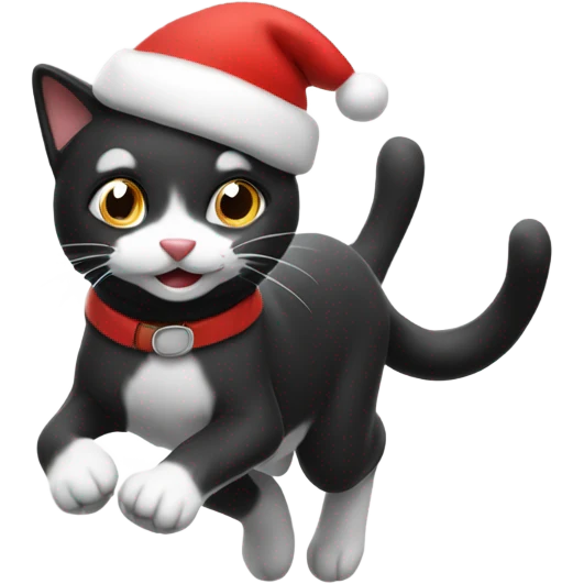 Running black and white cat wearing a Santa hat  emoji