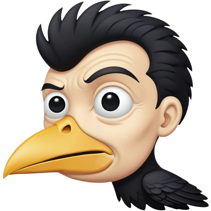 Distorted Rick Astley that looks so distorted his face looks like a cursed crow and he has no eyes or mouth and the background is pitch black emoji