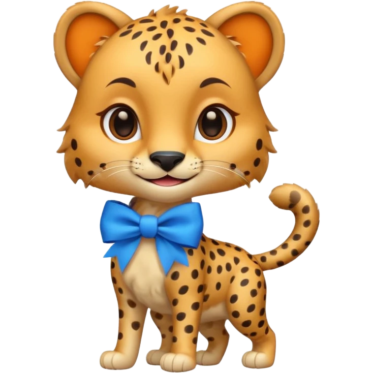 cute smiling cheetah with blue bow standing  emoji