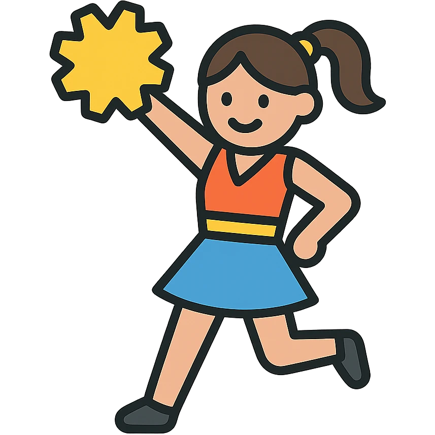 cheerleader cheering with pompoms to the left emoji