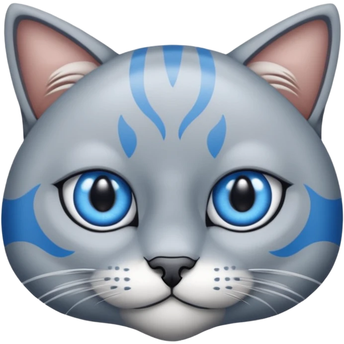 Un gato atigrado gris ojos azules ralla entre los ojos en forma de M y dos rallas en el exterior de los ojos emoji