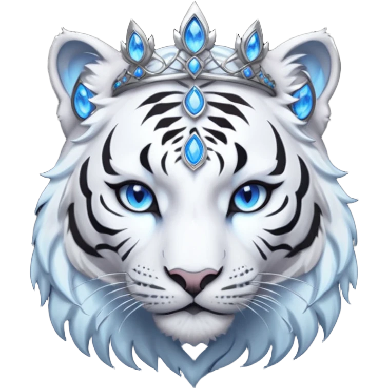 ESO Female white/black tiger khajiit leader of the umbral rose, glowing blue eyes, glowing blue 'third eye' gem; shadow umbral gem silver tiara emoji