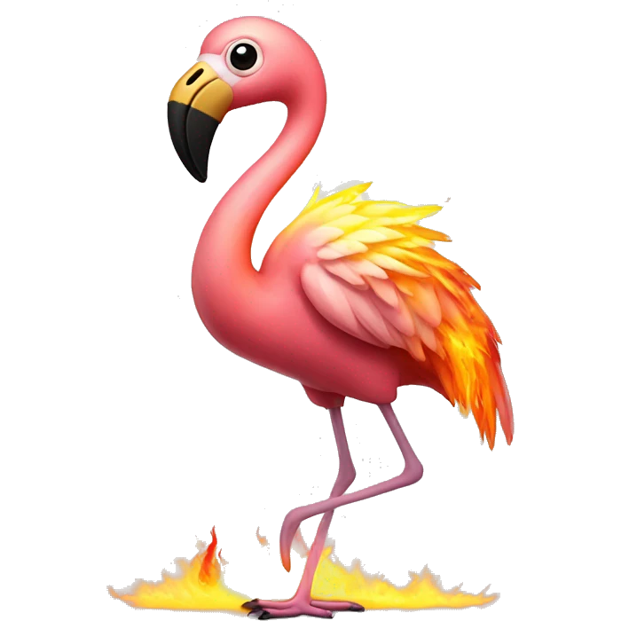 An flamingo with the head of an owl with some fire glowing at the end of his wings emoji